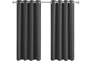 Aspire Homeware Blackout Curtains for Bedroom - Thermal Eyelet Grey Curtains Window Treatments Super Soft Ring Top Living Room Curtain & Drapes 2 Panels 46 x 54 inch Drop