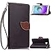 Produktbild CaseHome Compatible for Samsung Galaxy A7(2016) A710 Lederoptik PU Leder Hülle Nature Blatt Etui PU-Leder BriefFlip Hüllen Magnetverschluss Standfunktion Folio Schutzhülle(Schwarz Color)