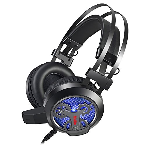 Mailin G891 Casque Gaming Casque Stéréo Gaming Casque Casque Basse avec Microphone, Lumières LED et Contrôle du Volume pour Ordinateur Portable, PC, Mac, iPad, Smartphone Noir/Gris