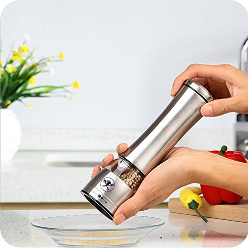 Pfeffermühle bzw. Salzmühle aus Edelstahl (einzeln) mit einstellbarem robusten Keramikmahlwerk für lang andauernde Freude. Das Original von TheKitchenHack - 6