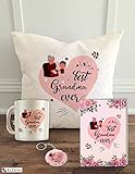 ALDIVO Combo Pack of 12x12 Inches Satin Cushion Cover with Filler, Printed Mug, Greeting Card and Printed Key Ring