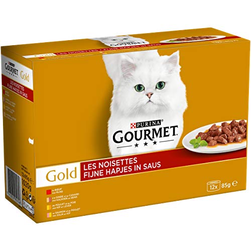 Gourmet Gold Les Noisettes - 12 x 85 g - Boites pour Chat Adulte - Lot de 8