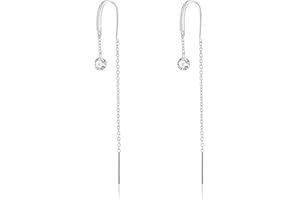 SLUYNZ 925 Sterling Silver CZ Chain Dangle Earrings for Women Teens Girls Threader Drop Earrings Long