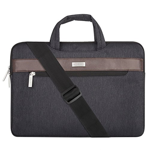 MOSISO Polyester stoßfeste Laptop Hülle Tasche Umhängetasche mit Horizontaler PU Streifen für 14-15.6 Zoll MacBook Pro 2016, MacBook Pro, Notebook Computer, Schwarz