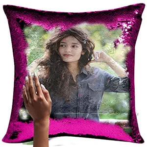 DreamVio Personalized/Personalise Photo Magical/Magic/Red Magic Photo Cushion/Pillow |Gifting Cushions for All Occasions| with 1 Photo Size (16x16 Inches)(Rani)