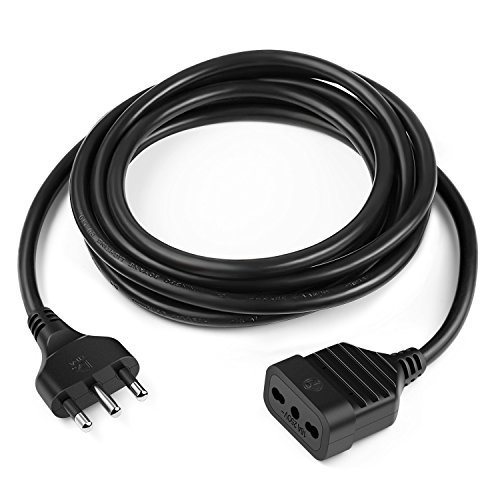 Download SIMBR Prolunga Elettrica 3mt Presa Pluri Standard Italiano PVC H05VV-F 3G1.5, Colore nero (3mt,10mt,20mt)