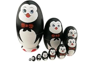 WINTERWORM Lot de 10 poupées gigognes mignonnes en forme d'œuf de pingouin en bois faites à la main pour enfants Jouet cadeau
