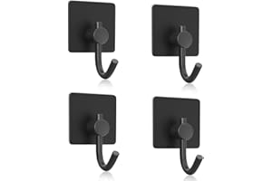WDJLNZB Haki samoprzylepne, wytrzymałe haczyki ścienne i drzwi do zawieszenia, haczyki na ręczniki, haczyki na wieżę łazienkową i korytarz kuchenny, samoprzylepne czarne haczyki, wieszaki na ubrania, montaż ścienny, nierdzewne (4 sztuki)