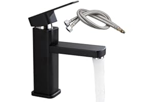 DAJILI Matte Black Square Basin Taps,Basin Tap Bathroom Sink Mixer Tap with Hot Cold Mixer Tap Single, Premium Stainless Steel Bathroom Sink Tap, Modern Luxury Design Basin Tap for Bathrooms 33-36mm
