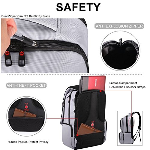 Norsens Notebook Laptop Rucksack 17 Zoll Gepolstert Wasserdichter Business Rucksack Damen Silber - 4