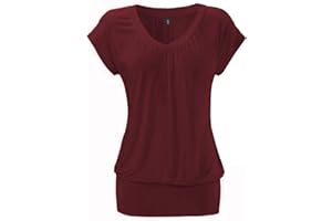 DOTIN Damen T-Shirt V-Ausschnitt Kurzarmshirt Causal Oberteil Falten Tops Stretch Tunika Basic Tee