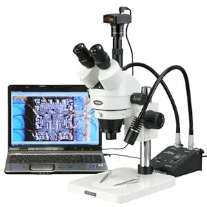AmScope SM-1TSW2-L6W-8M Digital Professional Trinocular Stereo Zoom Microscope, WH10x and WH25x Eyepieces, 3.5X-225X Magnification, 0.7X-4.5X Zoom Objective, 6W Dual-Gooseneck LED Light