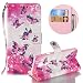 Produktbild Gurt Brieftasche für LG G8 ThinQ/G8S ThinQ,Wallet Leder Handyhülle für LG G8 ThinQ/G8S ThinQ,Moiky Stilvoll 3D Heiß Rosa Schmetterling Muster Geprägt Klappbar Stand Handytasche