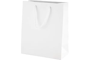Thepaperbagstore 10 Bolsas De Papel Para Fiestas Y Regalos, Lujosas, Acabado Mate, Con Manijas De Cuerda - Blancas - Mediana 200x100x240mm