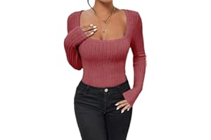 ticticlily Body Femme Sexy Chic Élégant Bodys à Manches Longues Col V/Rond Bodysuit en Tricot Côtes Haut Top Jumpsuit Combishort Combinaison Collant Chemisier Chemise Automne Hiver