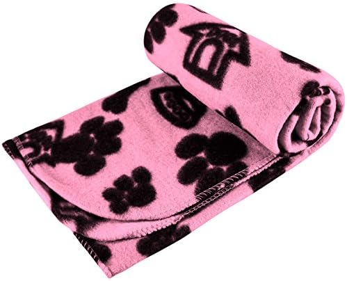 New Pet Touch Soft Fleece Pet Blanket Dogs Puppy Cat Kittens Blankets Paws & Bones Print ((100 X 150) cm, Pink (Black paws))
