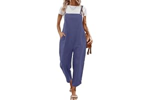 YESNO Women's Dungarees Summer Casual Cotton Jumpsuits Tulip Wide Leg Bib Pants with Pockets S-XXL PZJ UK
