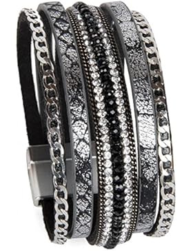 styleBREAKER weiches Armband mit Strasssteinen, Vintage Print und Kette, Magnetverschluss, Damen 05040020