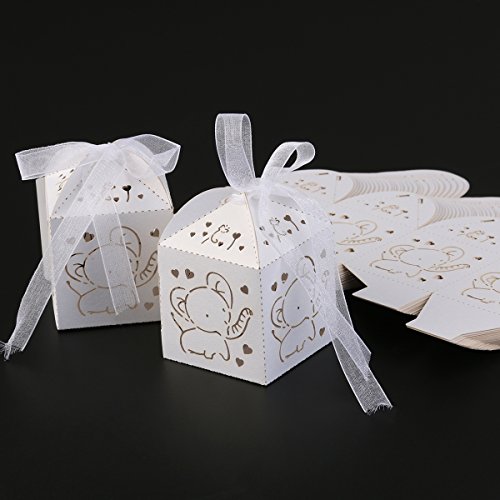 ULTNICE 50 Stück Elefant Muster Candy-Boxen Geschenk-Boxen mit Bändern - 2
