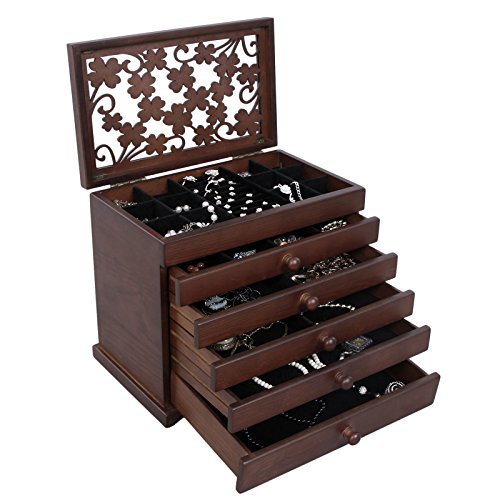 Songmics Schmuckkästchen 5 Schichten mit Schubladen Holz(MDF) dunkelbraun JBC56W - 2