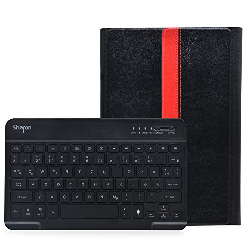 Sharon Galaxy Tab A 9.7" Hülle mit beleuchteter Bluetooth - Tastatur | Ultraslim Schutzhülle | QWERTZ- Layout (Deutsch) | Tastatur herausnehmbar | Hintergrundbeleuchtete Tasten, Farbe einstellbar