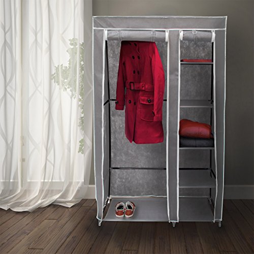 Relaxdays Faltschrank VALENTIN XL HxBxT: 174x107x42,5cm Stoffschrank aus Vlies mit Reißverschluss zur staubfreien Lagerung faltbarer Kleiderschrank mit 5 Ebenen als Zelt-Schrank zum Camping, anthrazit - 2