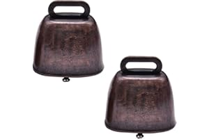 THATYRO 2 Pack Antique Style Metal Cow Bells, Super Loud Horse Sheep Copper Bells, Cattle Farm Animal Brass Bells, Metal Pet Bells Bronze Bell (Red Bronze)