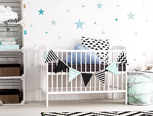 I-love-Wandtattoo WAS-10454 Kinderzimmer Wandsticker Set "Pastell Sterne in tollen Blau und Grün Farbtönen" 25 Stück Sternenhimmel zum Kleben Wandtattoo Wandaufkleber Sticker Wanddeko