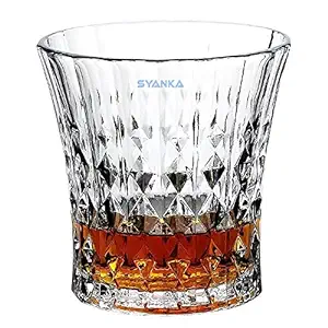 Syanka Premium Long Diamond Design Whiskey Glass Set 6 (Lead Free Barware for Scotch, Bourbon, Liquor and Cocktail Drinks, 320 ML)