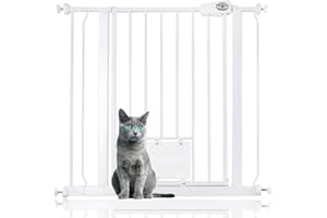 Bettacare Cancelletto per Animali con Gattaiola Bloccabile, 81.4cm - 89cm, Bianco, Altezza di 75cm, Barriera di Sicurezza Extra Alta per Cani con Gattaiola