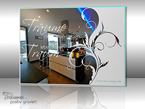 Motivspiegel Spruch Traum – 30x40cm – Spiegel mit Gravur eines Spruches – Spruch ist frei wählbar – Flurspiegel – Badspiegel - 2