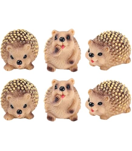 ChAuas 6 Pièces Accessoires De Jardin Féérique, 2 Hérissons Et 4 Champignons En Résine, Décoration Miniature Pour Plante En Pot, Figurines De Décoration De Jardin En Résine Animaux Miniatures