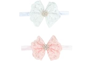 Nishine 2 pack Toddler Girls Lace Bow Headband Baby Bowknot Hiarband Baby Shower Photo Props