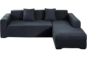 ‎JIN LE Jin Le Sofabezug l Form Sofabezug Ecksofa Couchbezug l Form Stretch (3-Sitz + 3-Sitz, Dunkelgrau) Ecksofaüberwurf Waschbar Sofaüberwurf mit 2 Kissenbezüge + Anti-Rutsch-Schaumstoffe