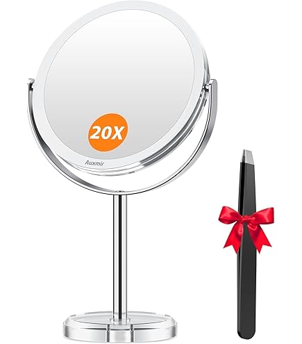 MIRRORVANA 10x vergroting cosmetische spiegel – dubbelzijdige make-up- en scheerspiegel, vrijstaand tafelmodel, 360° draaibaar (20 cm, verchroomd MIRRORVANA 10x vergroting cosmetische spiegel – dubbelzijdige make-up- en scheerspiegel, vrijstaand tafelmodel, 360° draaibaar (20 cm, verchroomd