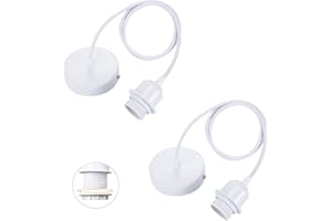 Linkind Portalámpara E27 de Metal Para Lámparas Colgante, Casquillos para Bombillas con Cable Ajustable 100 cm, Compatible con Pantalla de Lámpara de Techo, 2 unidades (Blanco)