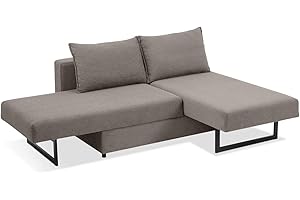 EVERGREENWEB MATERASSI & BEDS EVERGREENWEB - Divano letto chaise longue 3 posti trasformabile in comodo Letto Matrimoniale | Divano letto Angolare con Penisola | Design Moderno lunghezza 230 cm | Angélique (Tortora)