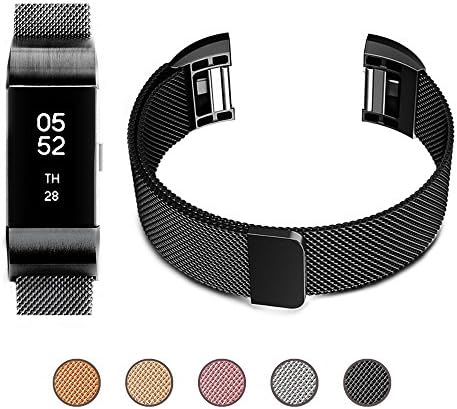 EUI Fitbit Charge 2 Strap, Milanese loop Stainless Steel Metal Wrist strap,Adjustable Replacement Accessories Bracelet Wristband with Magnet Lock for women men. (Black, S(5.5inch - 8.7inch))