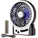 EasyAcc Mini Desktop Fan USB Portable Personal Fan with LG 2600mAh Rechargeable Battery LED Light 3 Level Adjustable Speed for Both Indoor and Outdoor - Black