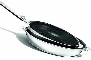 KITCHEN FUN 12901844 Lot de 2 Poêles à frire, Acier Inoxydable,Argent (INOX), 24 cm - 28 cm + 1 manche amovible