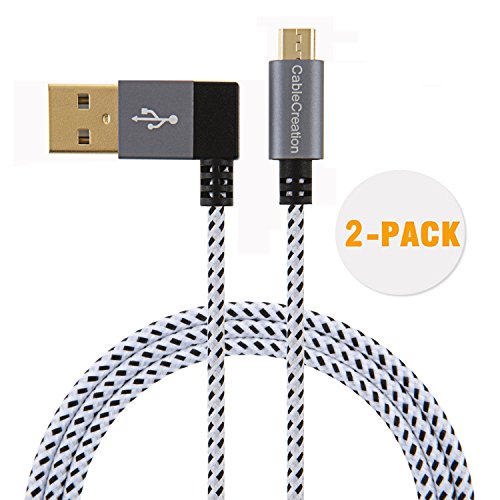 CableCreation [2-Pack] Linker Winkel USB 2.0 Geflochtenes Kabel, 90 Grad Vertikale Linke USB 2.0 Ein Stecker auf Micro USB Stecker mit Aluminium Gehäuse, 6,5 ft / 2 Meter, Leerzeichen Grau