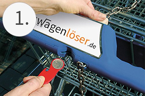 Einkaufswagenchip Edelstahl /3×1 Stück orange, grün, schwarz mit 12 Monaten Schlüsselschutz - 4