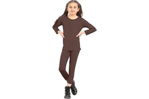 janisramone® Kids Girls Lounge Set, Neon Plain 2Pcs Co Ord Set, Round Neck Long Sleeve T-Shirt, Elasticated Waist Leggings, Casual Summer Tracksuit, Girls Activewear Sets