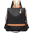 Eshow Backpack Womens Anti Theft, Ladies Rucksack Fashion, Shoulder Bag Nylon Casual, Small Daypack Handbag for Girls Daily Travel School Work Black