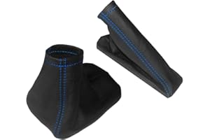 AERZETIX - Satz Schaltsack + Handbremssack - Schwarze Farbe 100% Leder - Nähte: Blauen