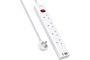 ADDTAM Extension Lead with 3 USB Slots(2 USB C), 4 Way Plug Extension Socket, 1.8M Wall Mount Socket Extension Cable, Multiplug Power Strip for Home, Office, School Supplies