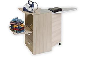 MOHOME Asse Stiro Mobile A Scomparsa Legno Nobilitato Olmo Multiuso Salvaspazio 3 Cassetti Dimensioni 89 x 44 x 57 cm Rotelle Trasportabili Colore Mollettone Assortito