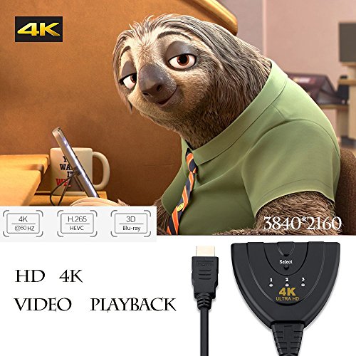Maxesla HDMI Switch 4K UHD 3 Port Umschalter 3D Ready Dolby Digital Intelligenter Switch HDMI Kabel Schalter 3 IN / 1 OUT Splitter Adapter für HDTV, Blu-Ray, DVD Player, Cable Box, PC, PS3/PS4, Xbox 360/One, usw. - 2