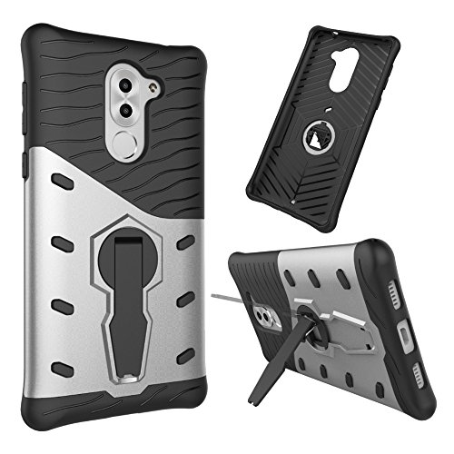 Funda Mate9 Lite  Espada  Ultra Armor   Doble Robed  a Prueba de Golpes  con Soporte de 360    la Mejor Protecci  n Resistente con Soporte de V  deo para Huawei GR5  Mate 9 Lite  Plata 