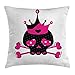 Produktbild Juziwen Skull Throw Pillow Cushion Cover, Cute Royal Skull with Crown and Crossbones Day of The Dead Queen Heart Eyes, Decorative Square Accent Pillow Case, 18 X 18 inches, Black White Pink